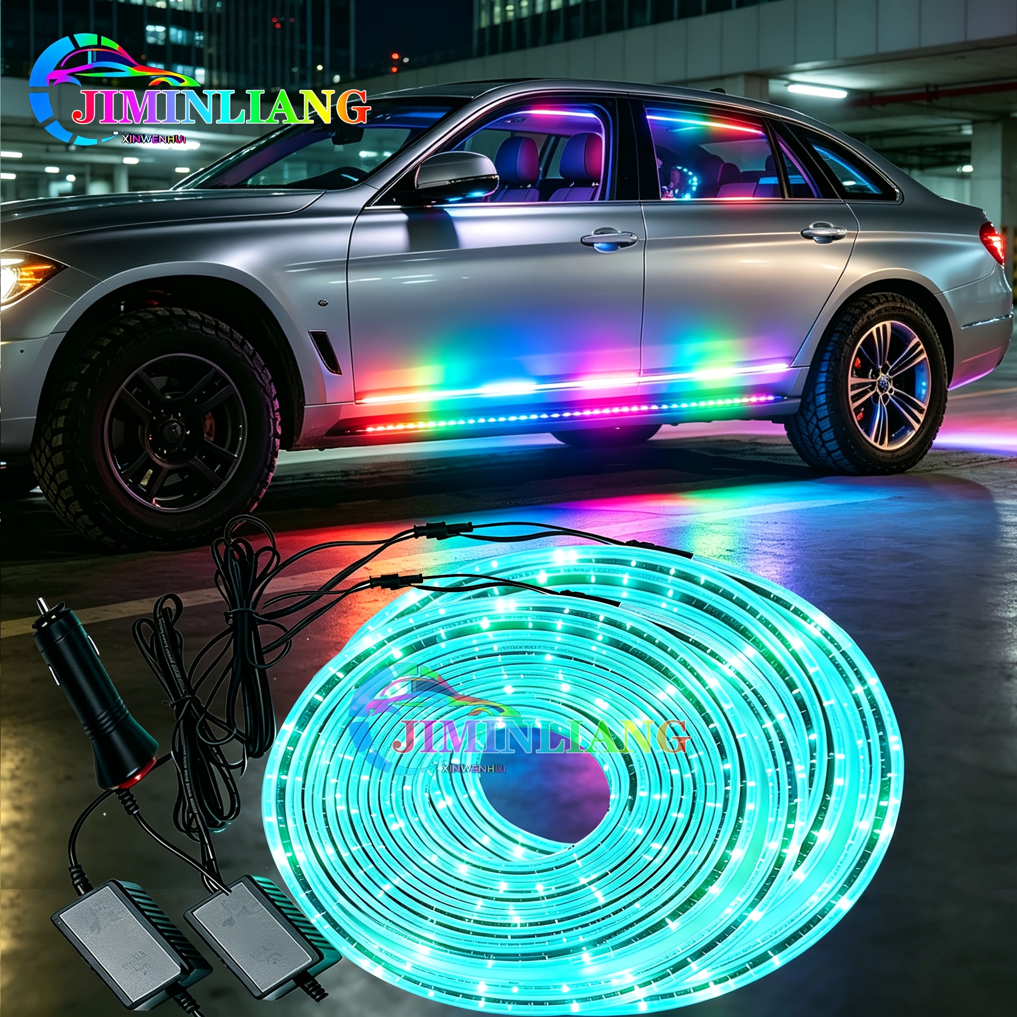 TEMU Car Colorful Led Chassis Light Strip Kit, 2in 1 Kit, Cool Wall-mounted Light Fixture, Dancing With Music, Golf Cart Additions, Universal 12v,
