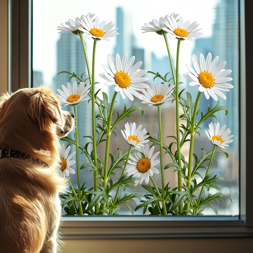 TEMU 1pc White Daisy Window Cling, Pvc Double-sided Window Decal, Removable Floral Decorative Sticker, Suitable For Home, Kitchen, And Bedroom Decor