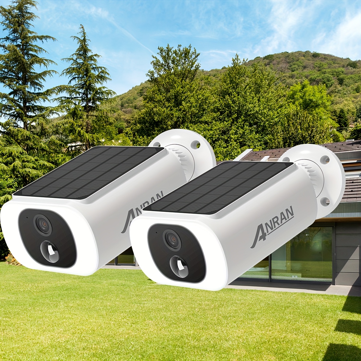 TEMU Cámaras de Seguridad Solar ANRAN para Exteriores, Ideales para Protección de Jardín, IP65, Solar Integrado para Alimentación, Detección PIR de