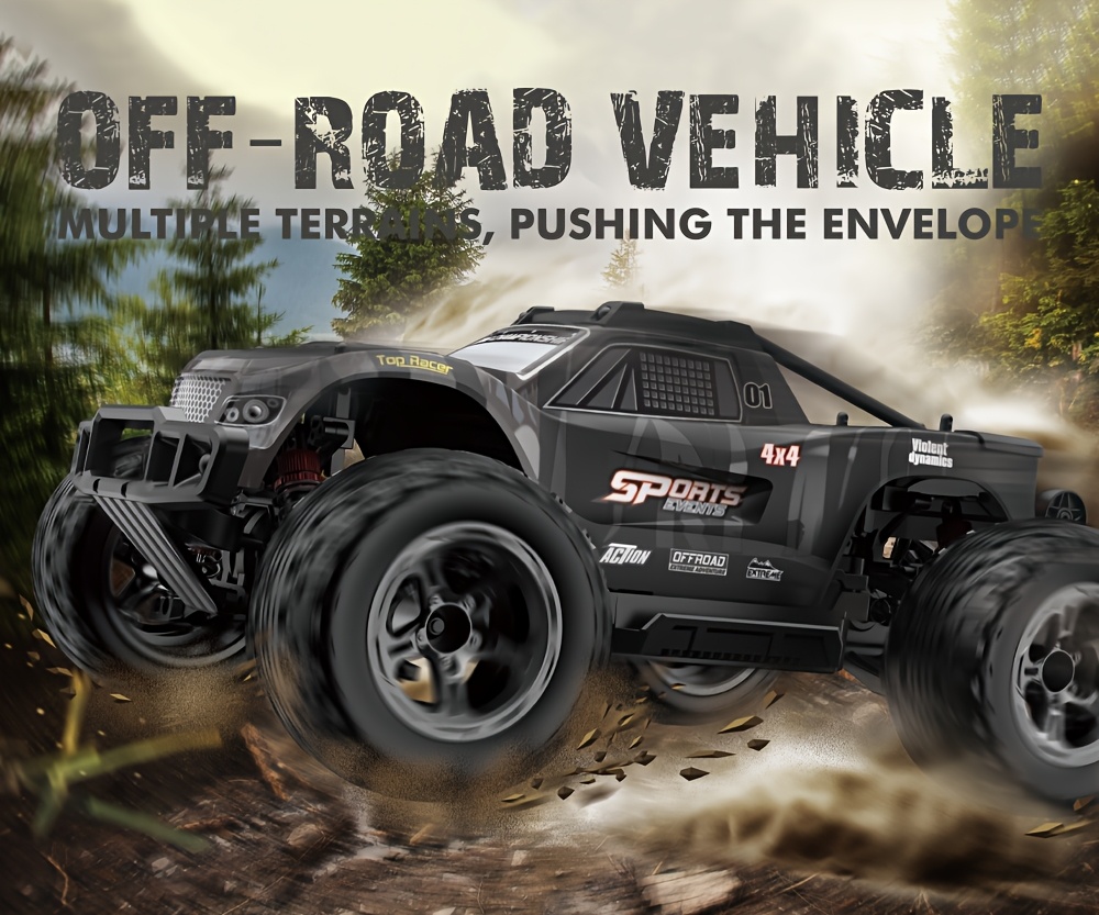 FUUY KF10 1:10 RC Off-Road Vehicle with 4x4 Four-Wheel Drive, High-Speed 2.4GHz Wireless, USB Rechargeable & 2 Lithium Batteries - Durable Plastic Remote Control Car for Outdoor Racing, Mud Terrain, Rock Climbing, RC Car, Mud Terrain Vehicle, Sleek Vehicle Design, Sturdy Construction