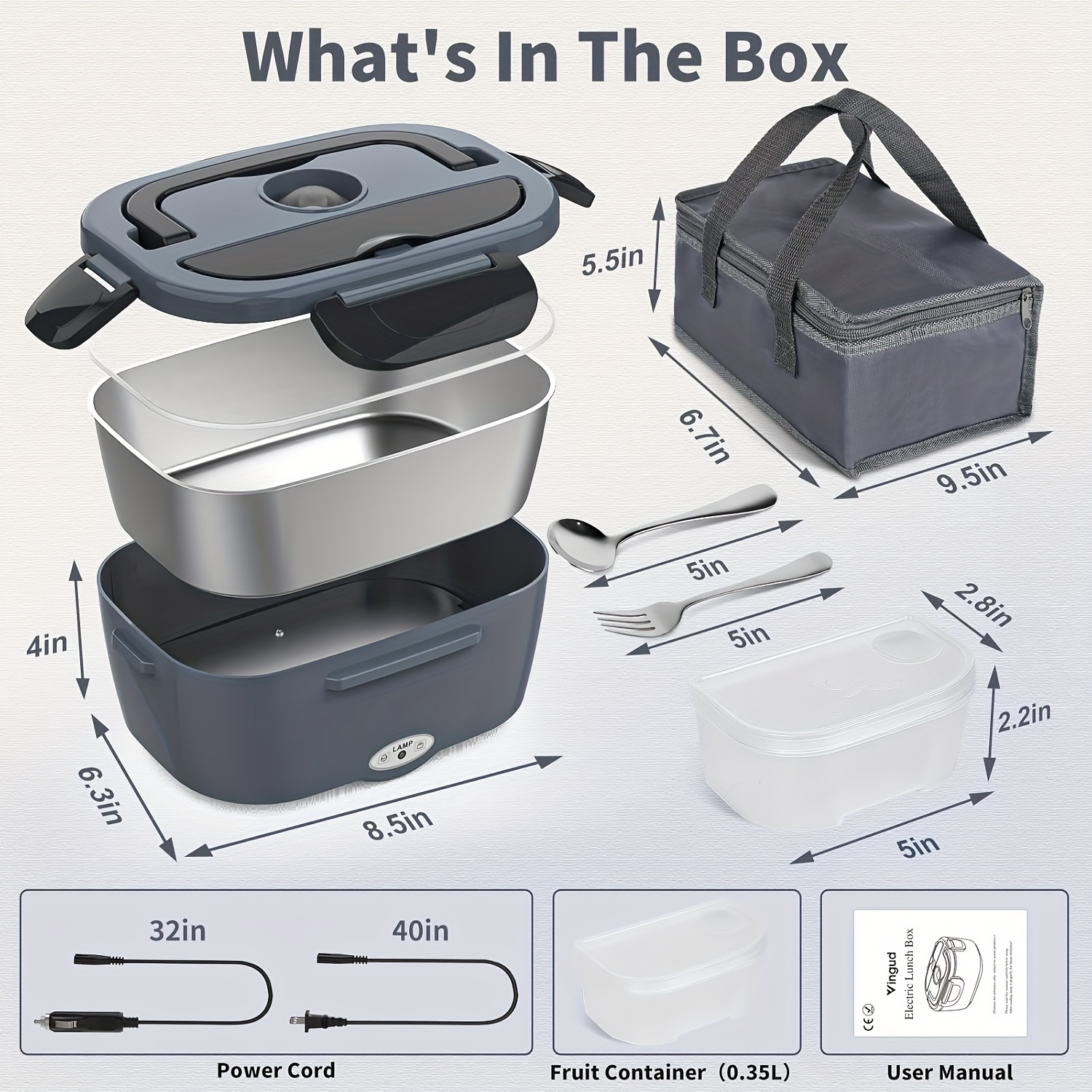 TEMU Lunch .5l - 120v Home And 12v/24v Car Portable Food Warmer, Stainless Steel Heated Meal Container W/ Fork And Insulated Bag, For Truck Drivers,