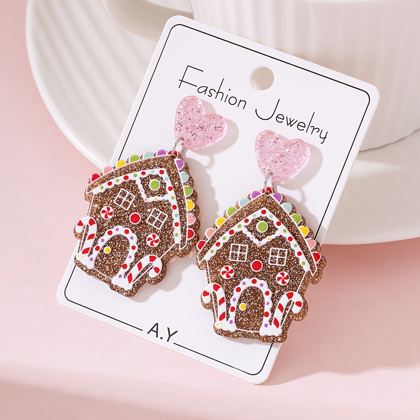 TEMU 1 paire de boucles d'oreilles tendance pour femme à motif de maison en pain d'épices , l'accessoire parfait pour les fêtes d'année
