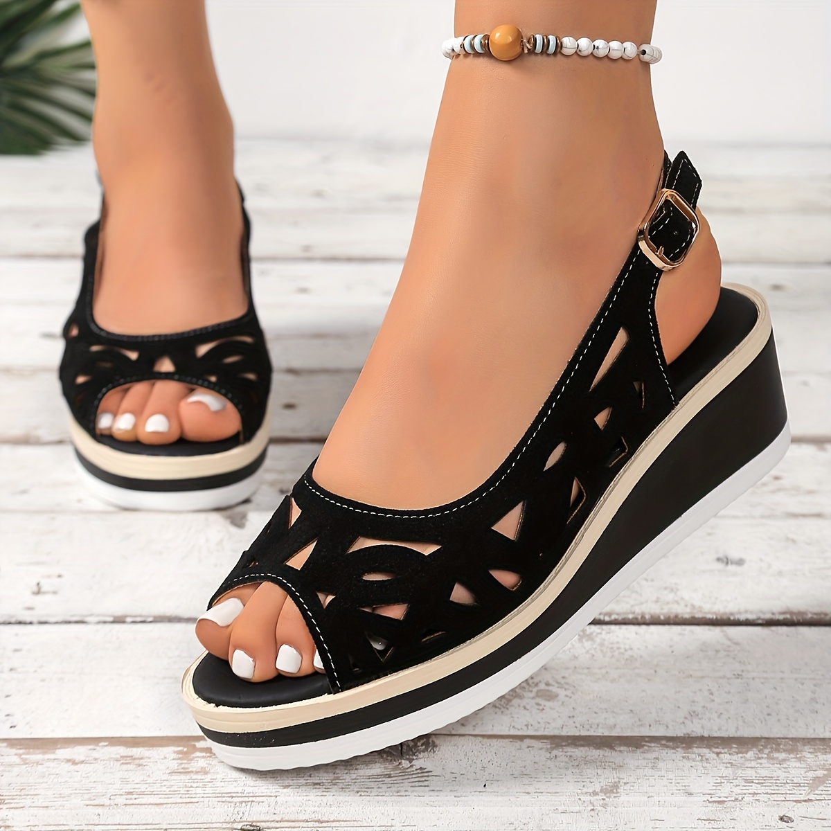 Image of Runs 1 Size Larger, Women's Elegant Wedge Sandals, Suitable For Weddings, Parties, And Daily Wear, Women Shoes