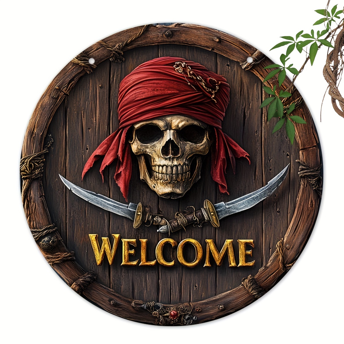 

Vintage Pirate Welcome Sign - 8" X 8" Manufactured Wood Decorative Plaque - Wall Hanging Pirate Theme Home Decor - Aesthetic Room Accent For Holidays, Front Door, Party, Gift, Home Decoration