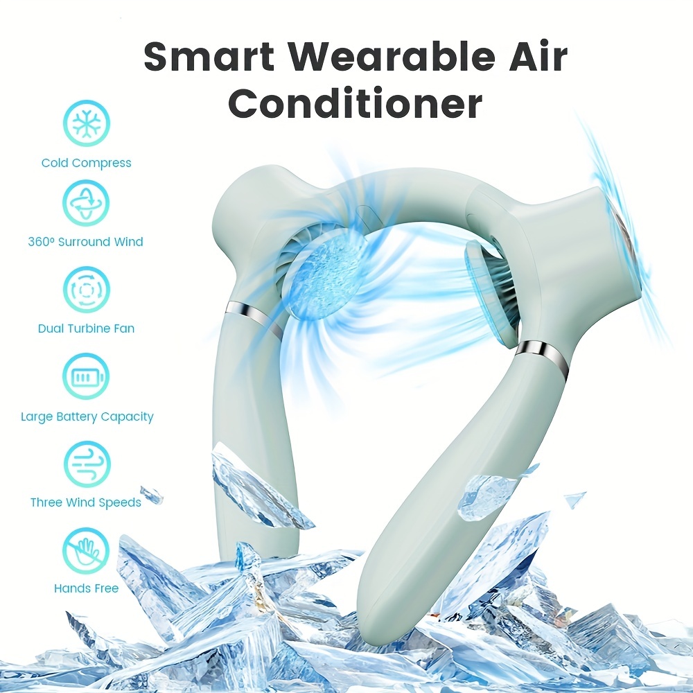 

Amlink Neck Air Conditioner Fan, Portable Neck Fan With Refrigerating Chip, 360° Around Cooling Neck Fan, 4000mah Rechargeable Personal Hands Free Fan 3-speed Low Noise For Home/outdoor