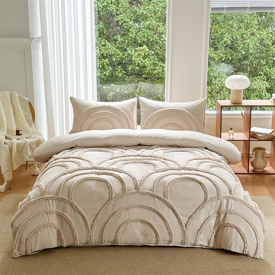 Nordic Style Semi-Circular Pattern Duvet Cover Set, Soft and Breathable Brushed Fabric Bedding, All-Season Duvet Cover, Bedroom Ambiance Set
