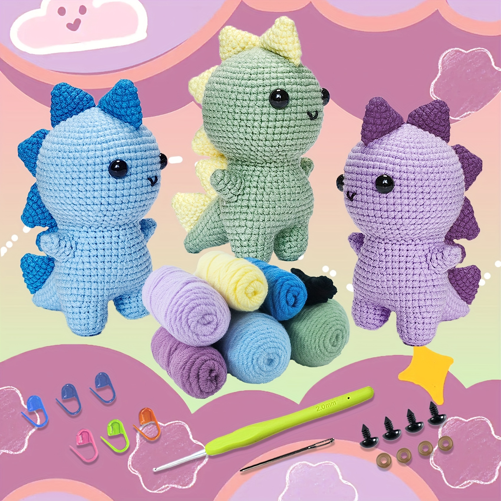 

Jeslon Beginner Crochet Kit With Video Tutorial - Complete Set For Diy Animal Dolls, Includes Yarn & Hooks (tools In Assorted Colors) - Purple/green/blue