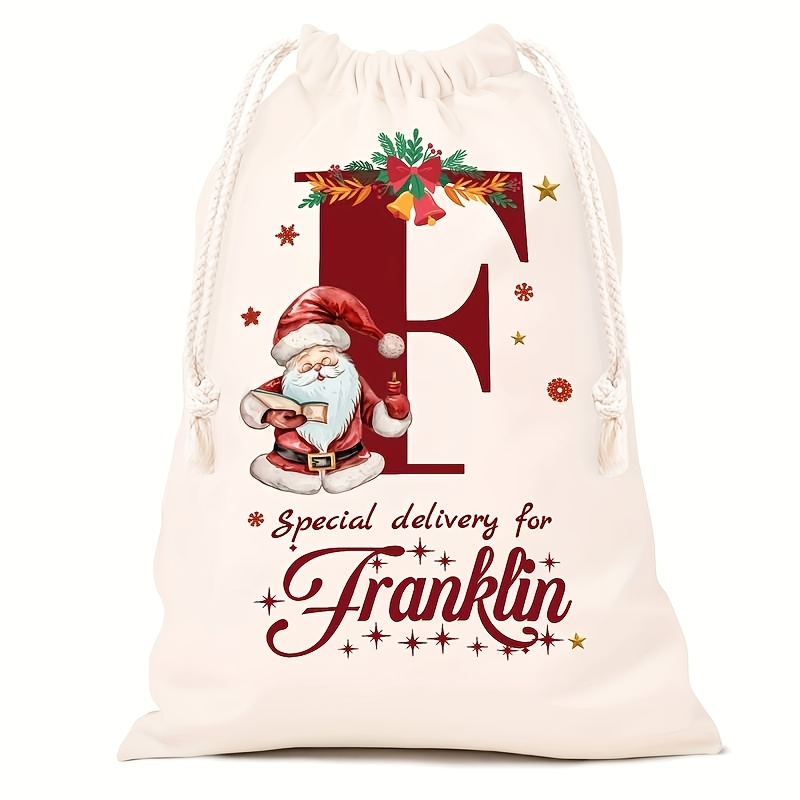Personalized Name Christmas Gift Bags, Extra Large Drawstring Santa Bags