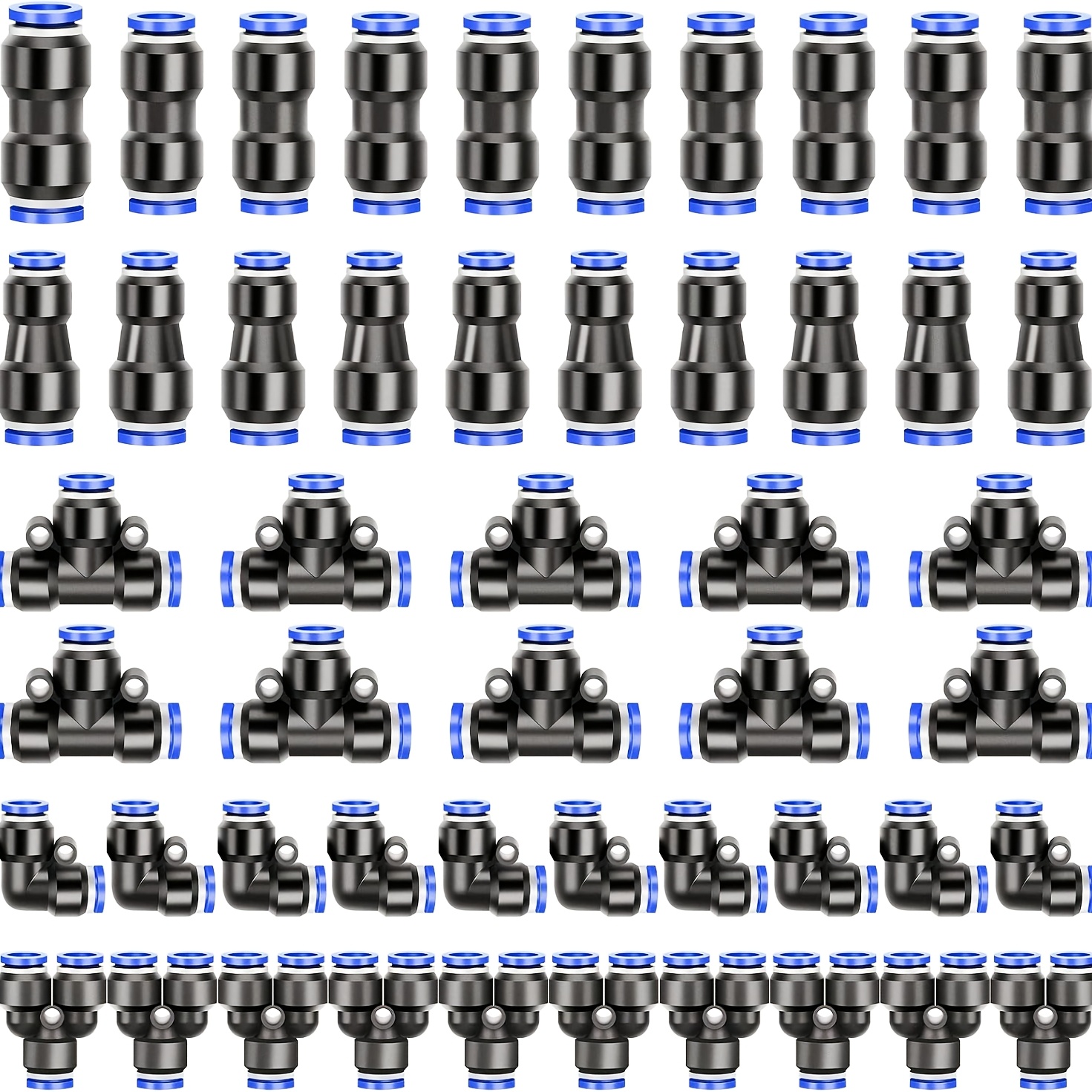Image of 50 Pneumatic Connectors (with Box), 8mm Push To Connect Fittings (for Air Hose), 5 Sizes Pneumatic Hose Kit, 8mm Straight/elbow/t/y Connectors, 6-8mm Reducer Fittings