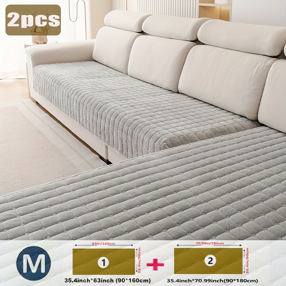 TEMU 2pcs Set Of Europe, Middle East, Thick Flannel Sofa Cover, Geometric Block Solid Color Double Combination Sofa Cushion Set