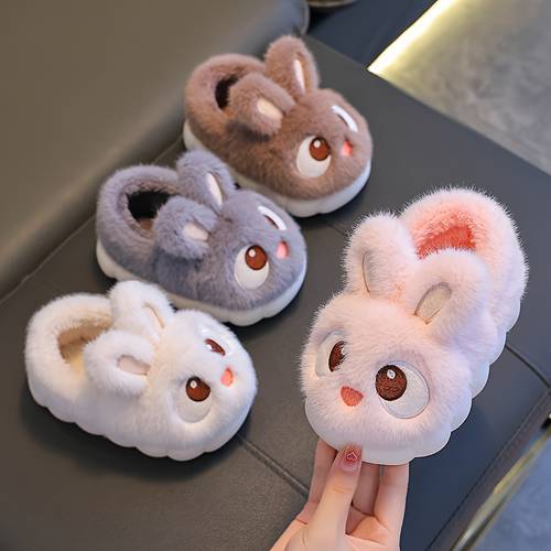 1 pair plush bunny slippers soft fabric with non slip pvc sole lightweight indoor house shoes for boys girls cute cartoon rabbit design warm winter footwear for toddlers kids slippers footwear soft fabric upper