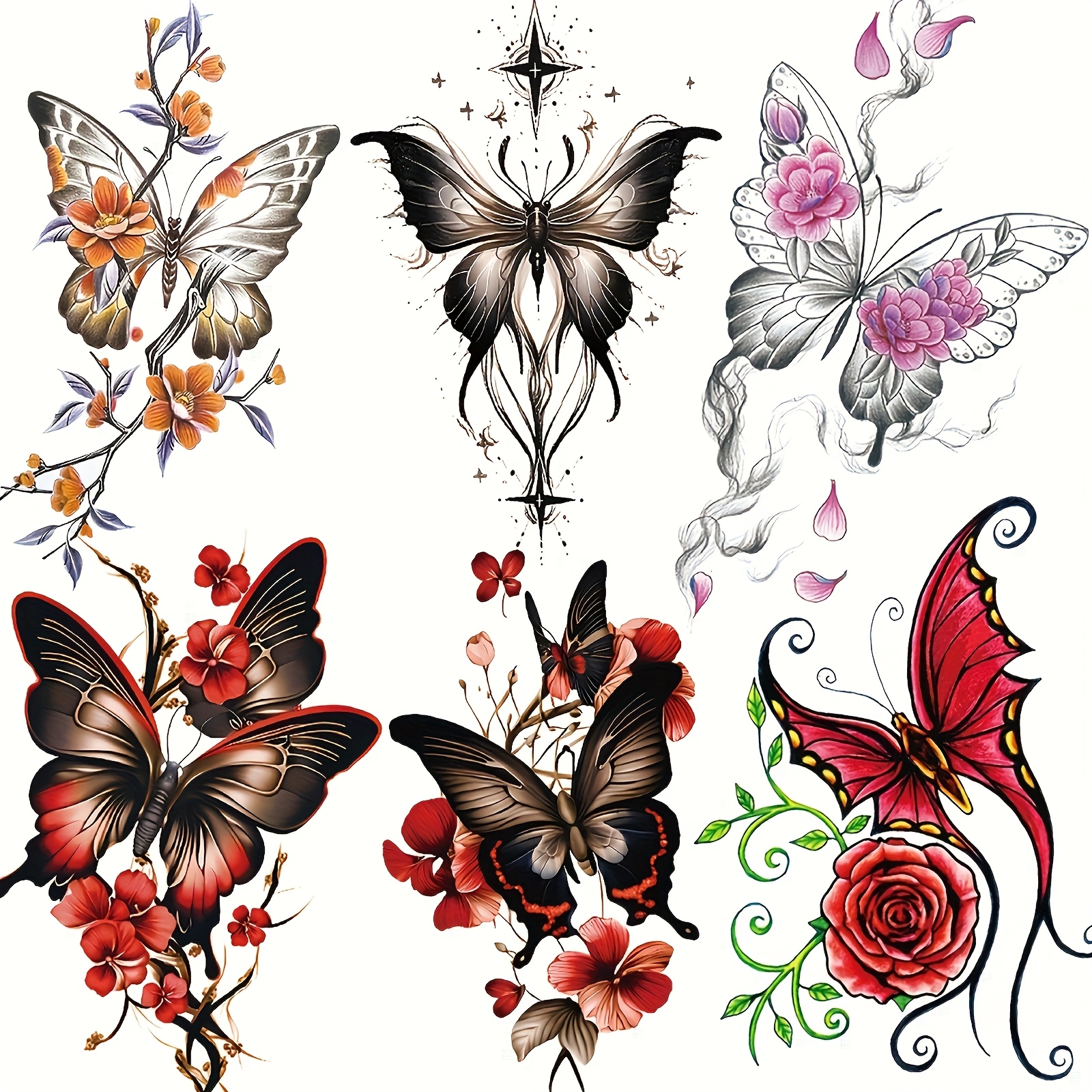 6pcs Flower Temporary Tattoo, Waterproof Fake Stickers