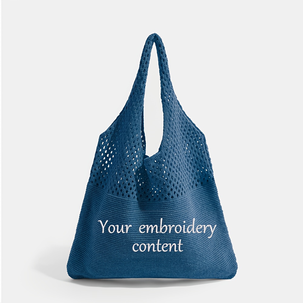 TEMU Sac de Plage en au Crochet Personnalisé - Sac d'Été Bohème avec Personnalisé, Polyester , Ouverture Supérieure et Bretelles Fixes pour Femmes,
