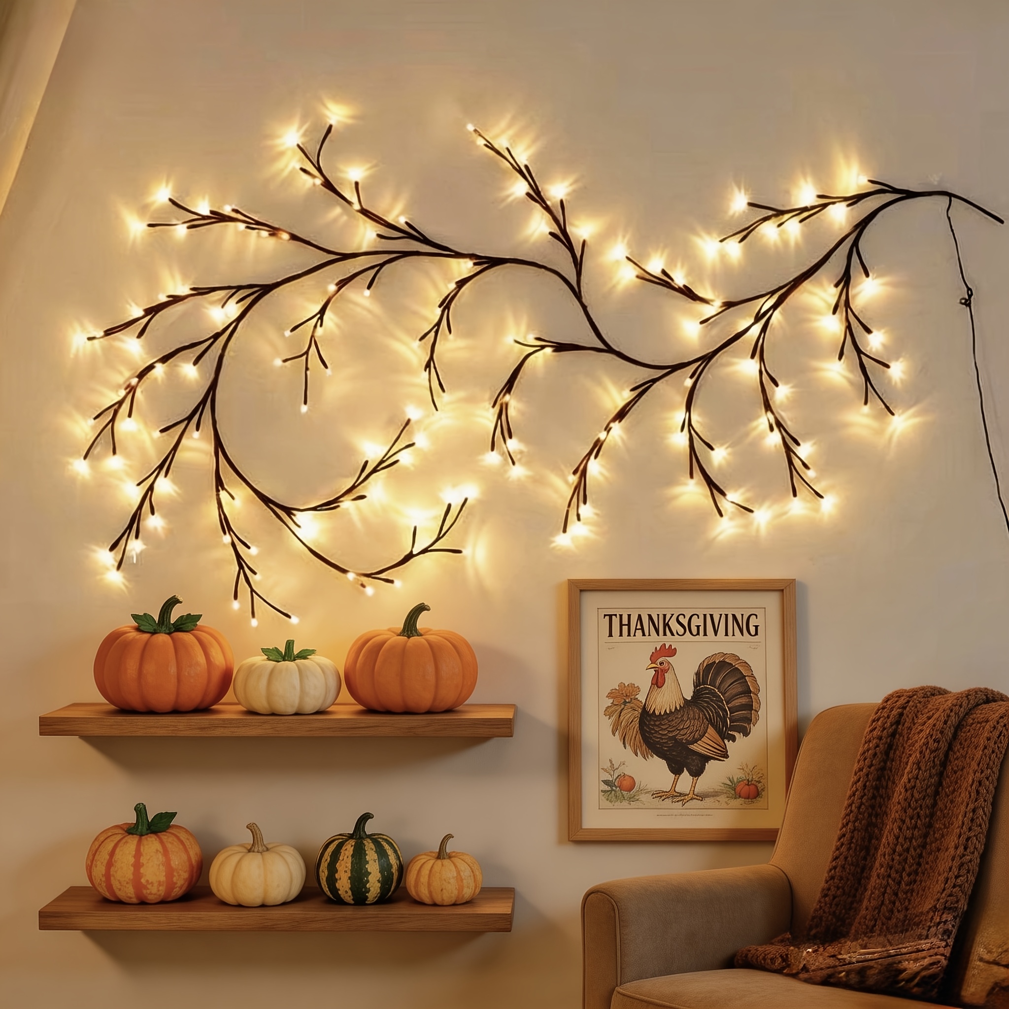 TEMU 1pc 94led Flexible Wicker Lamp, With Lighting , Usb-powered Plant Vine Decorative Lamp, Suitable For Room Night Lights, Party And Festival