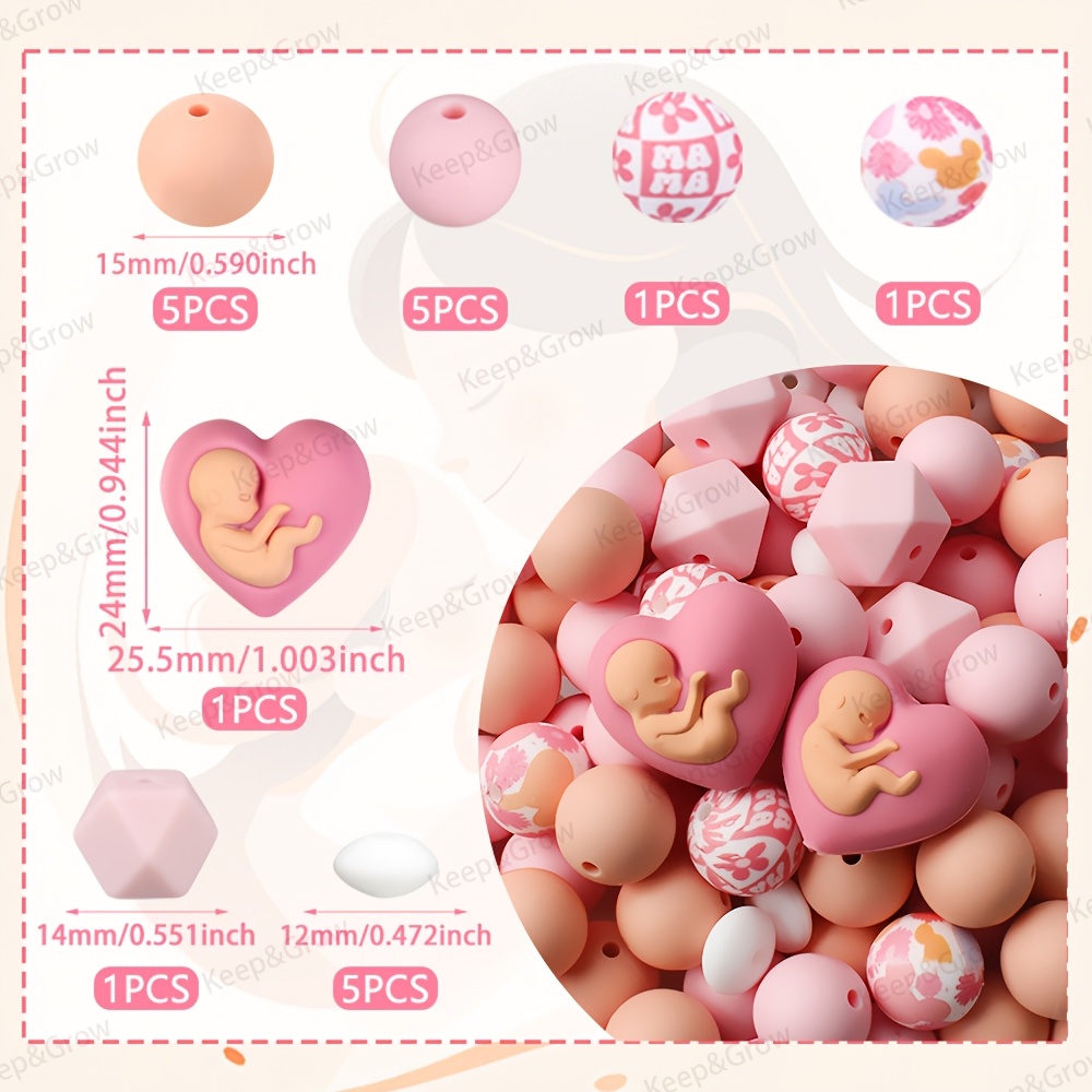 TEMU Ensemble de 19 perles en silicone 3D de cœur pour des mères, parfait pour la création de stylos et la fabrication de cadeaux et d'accessoires