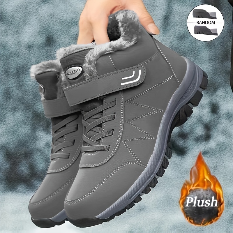 

Men's Plush-lined Winter Snow Boots - , Non-slip Traction Sole With Hook & Loop , Comfortable Fabric Lining For Outdoor Hiking And Casual Wear, Winter Boots