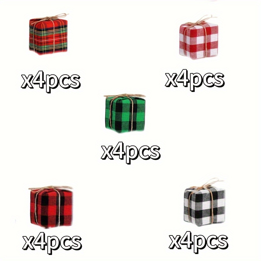Image of Christmas Foam 2.5cm Gift Box Decoration Pendant 20pcs Christmas Tree Decoration Props Holiday Party Decorations -color Burlap Cloth Grid Gift Bag Decorations