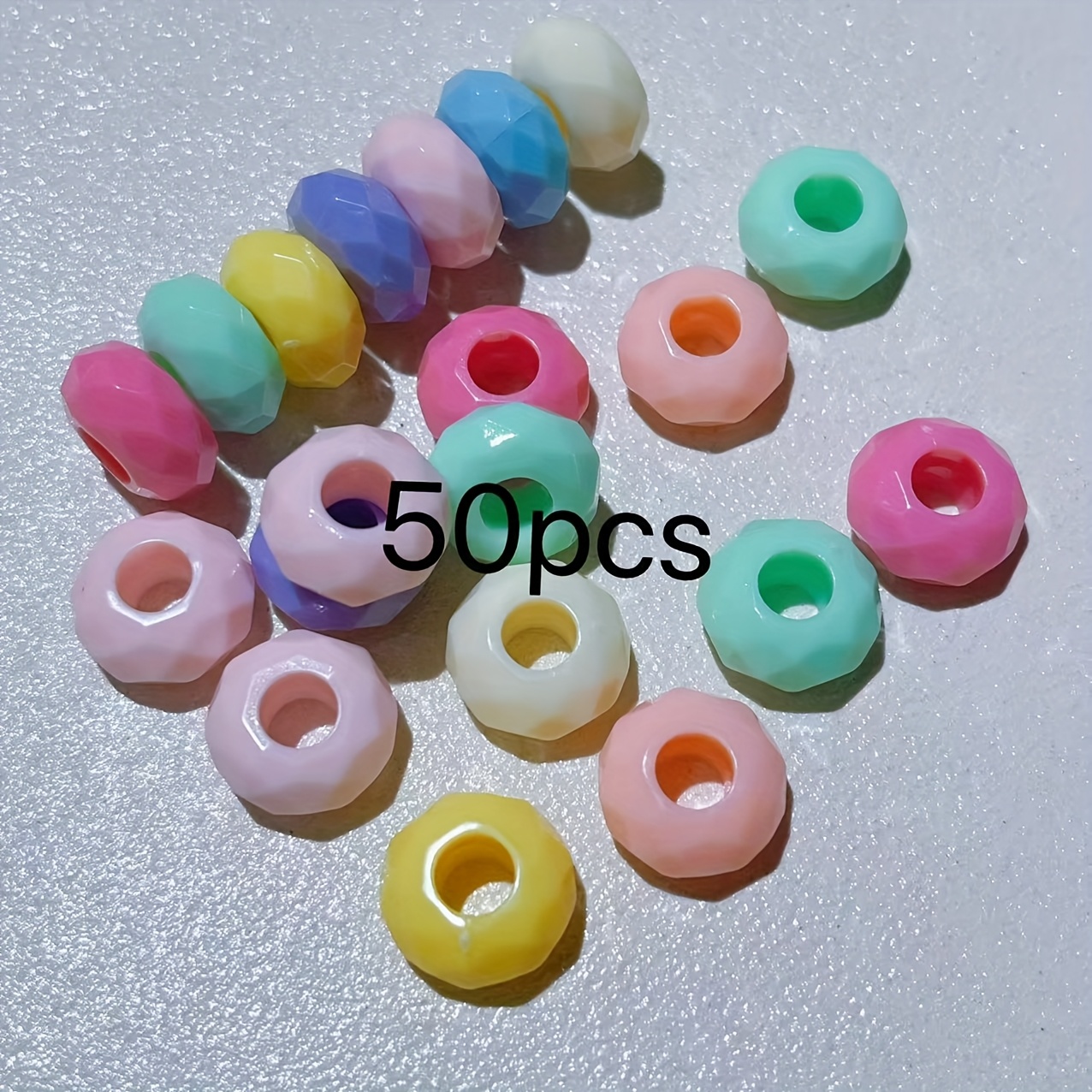 Image of 50pcs Acrylic 15mm Large Hole Abacus Beads, Wheel Beads, Macaron Color Mixed, For Hair Additions, Necklaces, Hats And Clothing Jewelry Additions Beads