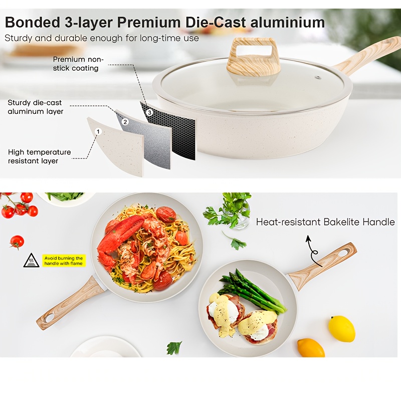 12pcs Non-Stick Granite Cookware Set Complete Kit with Frying Pans, Casserole, Saucepan, Lids Compatible, Pan Protector - Heavy-Duty Durable Cookware for All Stovetops (Hindu/Induction) - Ideal, Gift-giving, Christmas Gifts