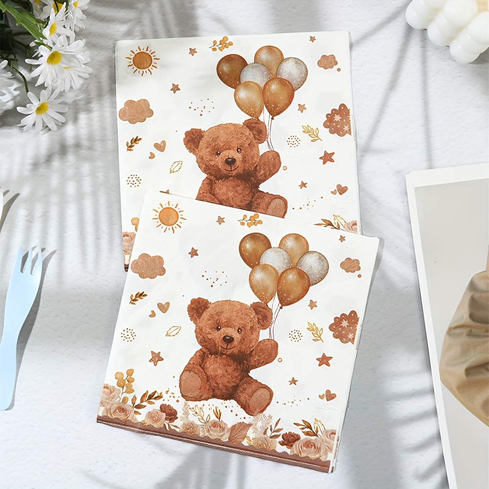 

25-pack Teddy Bear Themed Paper Napkins For Birthday Party Supplies, Universal Holiday 2-ply Decorative Napkins With