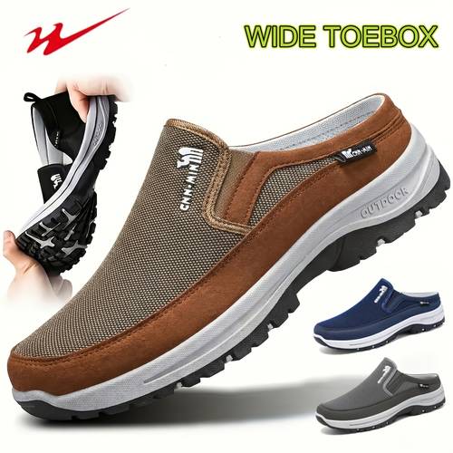 mens plus size last loafers non slip platform daily walking shoes lightweight outdoor half slippers comfortable closed toe back strap loafers suitable for daily wear and hiking wide