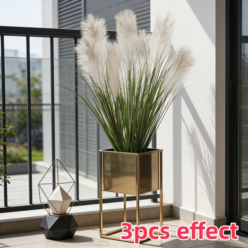 Image of 3pcs Of Artificial Simulation Reed Grass Plants - Luxurious, High-end With Evergreen Plastic Stems In Beige/brown With Green Leaves, Perfect For Weddings, Valentine's Day, Easter, Thanksgiving