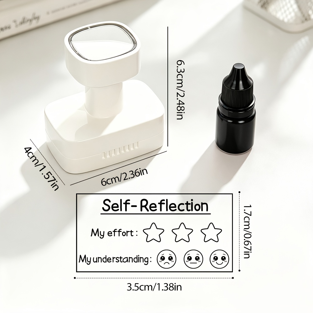 TEMU Positive Stamp Set - Self-reflection, Work Rating, Star & Heart Emotion Patterns - Easy To Grade, Improves , 1 Stamp + 1 Bottle Of Refill Ink,