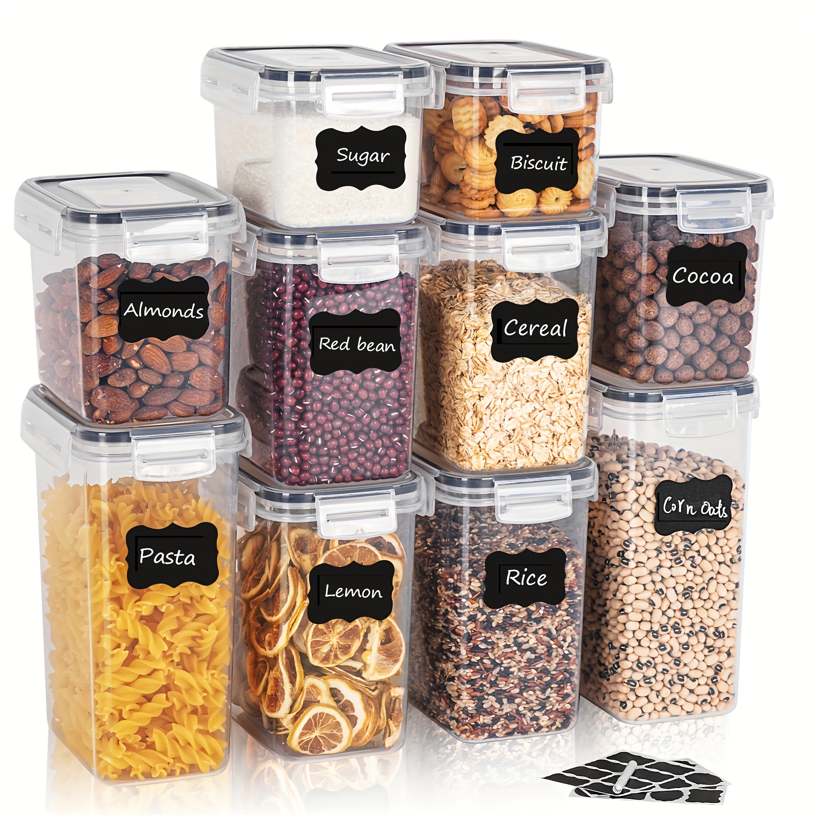 10pcs Airtight Food Storage Containers - Kitchen And Pantry Organization Containers For Sugar, Flour, And Baking Supplies - Dishwasher Safe - Includes Labels And Marker