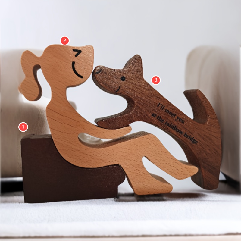 A Set Of 3pcs, Pet Wood Carving Nostalgia For Puppies, Creative Decoration Of Puppy Wood Carving Decorations Crafts, Nordic Decorations, Family Commemorative Gifts