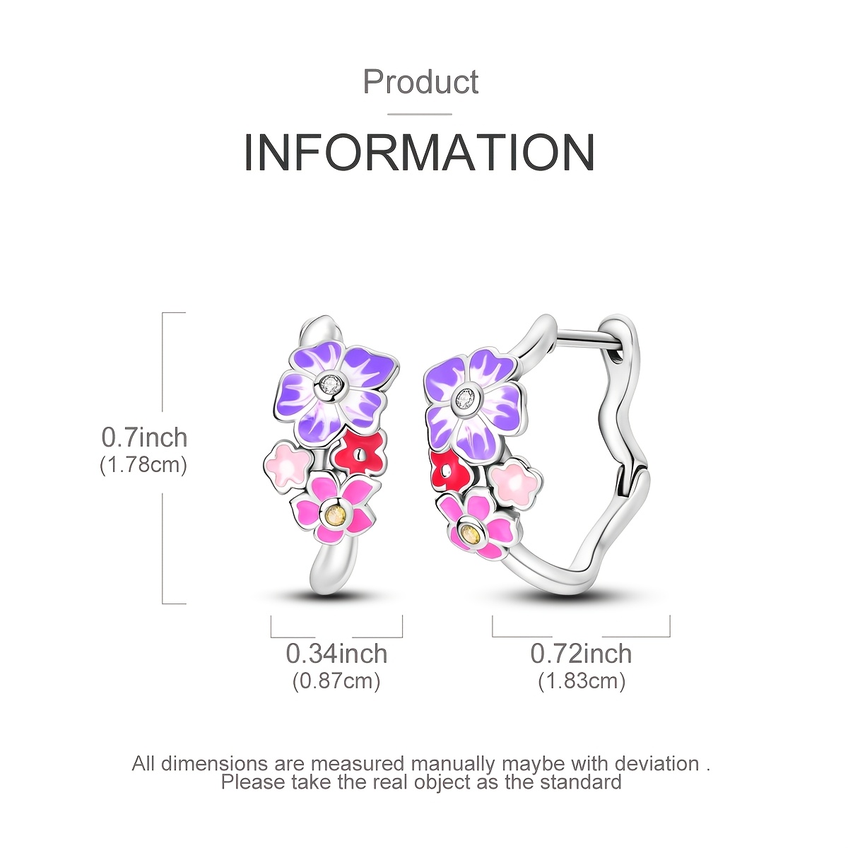 Silver Plated Pink Purple Iris Flower Hoop Earrings, Unisex