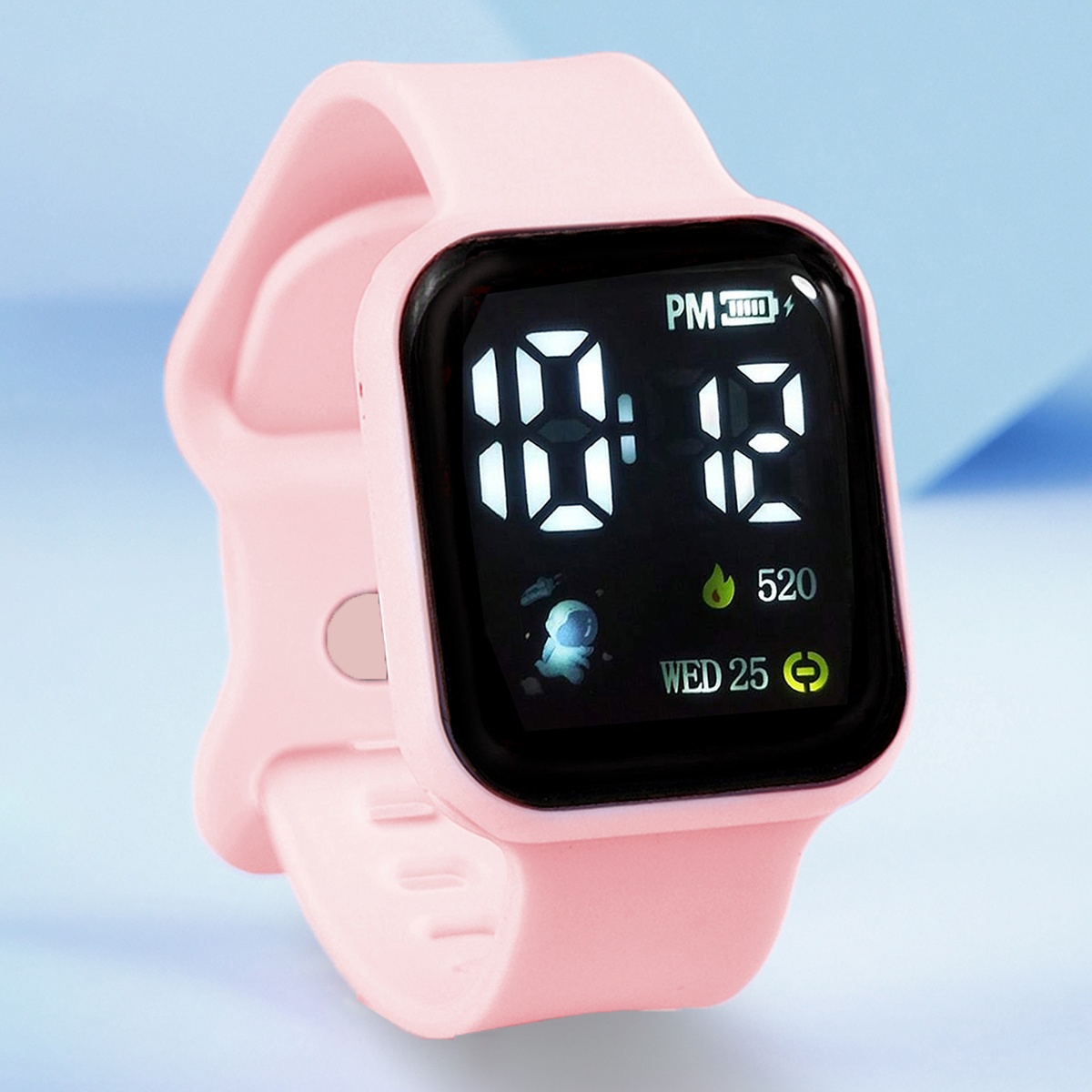 A 6pcs Set of Watches Featuring Cute Cartoon Designs, Pink Astronaut Digital Watches, And Heart Jewelry Sets, Equipped with Flashing LED Lights Suitable for Everyday Wear, Holidays, Sports Bands, Travel Running, And Birthday Gifts