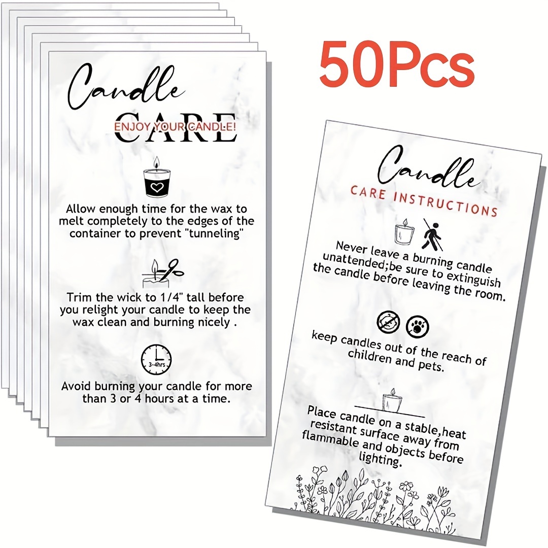 

Set Of 50pcs Handmade Candle Care Instruction Cards, 3.5 X 2 Inches, Suitable For Artisan Candle Makers Using Soy, Beeswax, And Coconut Oil