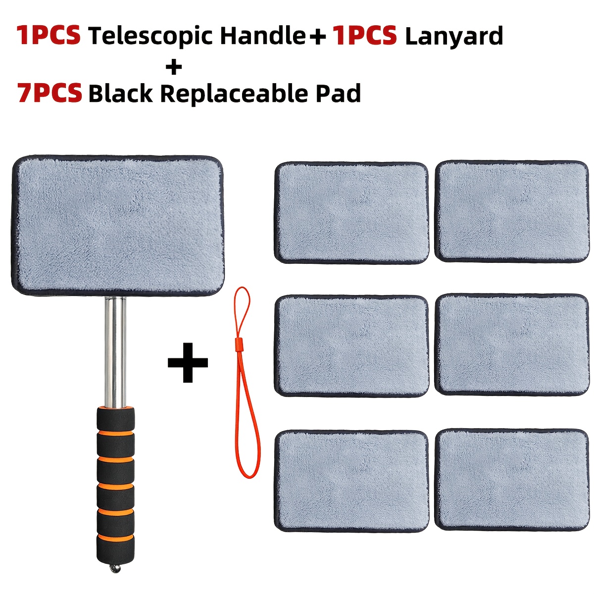 TEMU Auto Glass Cleaning Kit With Pads, Extendable Handle & Lanyard, Extendable Car Windshield Cleaning Brush, Scratch-free Soft Cleaning Pads, Car