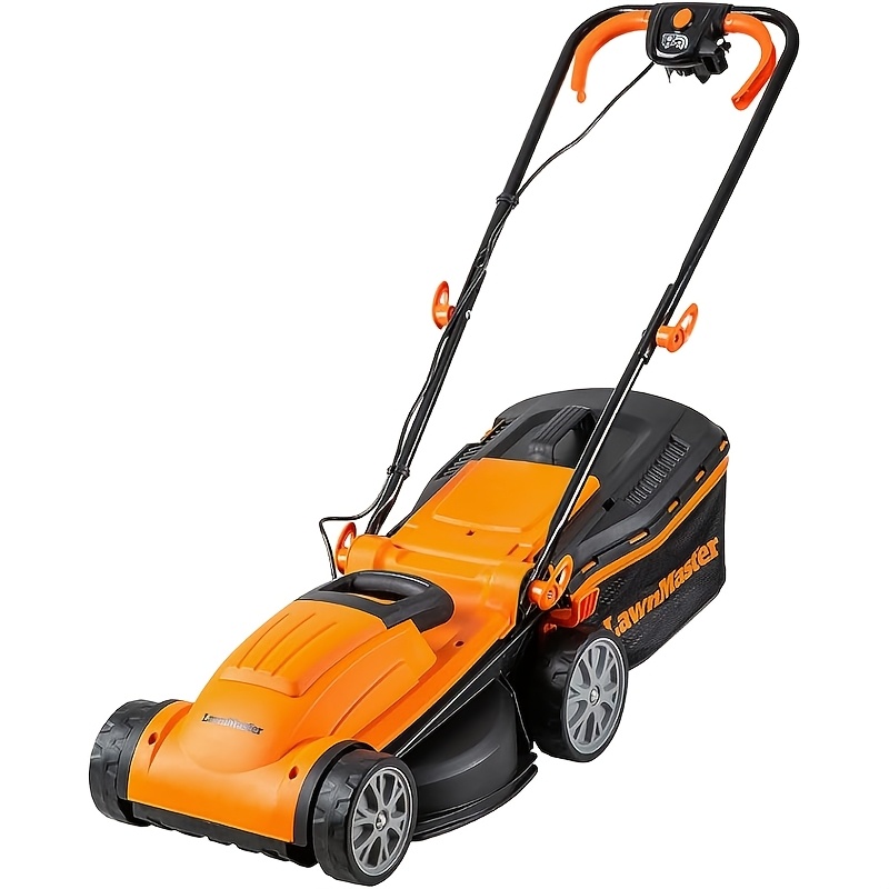 1400w Electric Lawn Mower With 34cm Cutting Width, Ideal For Lawns Up To 300 Square Meters, 6-position Height Adjustment 20-70mm, 28l Collection Bag And Safety Brake For Performance