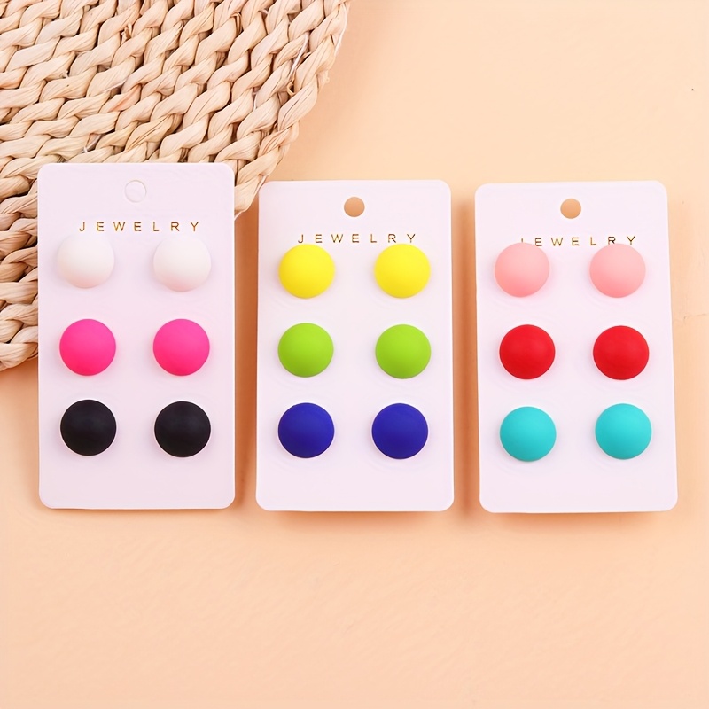 3 Pairs of Candy-Colored Round Bean Acrylic Earrings