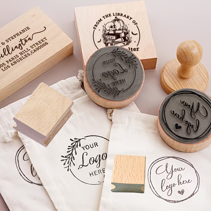 TEMU 3 Sizes Wood Stamps Suitable For Diy Crafts, Personalized Wood Stamp With Custom Logo/, Medium, Small Rectangular Stamps For Scrapbooking, Card