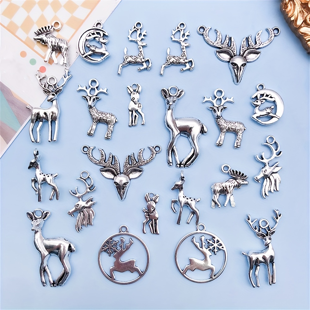 

22pcs Antique-style Silvery Christmas Deer Charms, Zinc Alloy Pendants For Creative Making