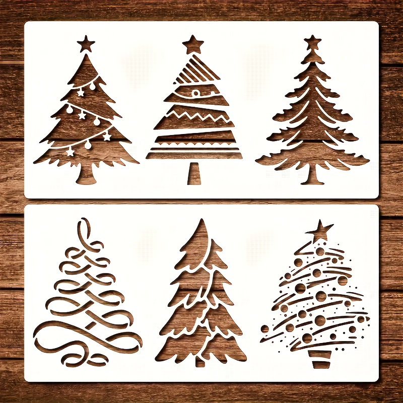TEMU 2pcs Christmas Tree Template Set, 11.8x5.9" Reusable Plastic, Designs For Painting, Handicrafts, Home Decoration, Wood, Walls, Windows, Gift