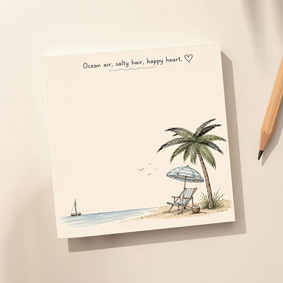 TEMU Coastal Beach Aesthetic Memo Pad & - Square Tree, Sailboat & Seaside Desk Suitable For Journaling, Travel, Study, Reminders - Summer Gift For,,,