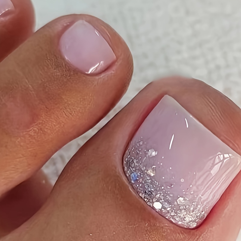 Star Wearable Nails 24pcs Wearable Toenail Patch Short Square Pure Desire Flash Temperament Versatile Beauty Atmosphere Design Fake Nails Extension Removable Nail With Jelly Glue 1 Nail File 1