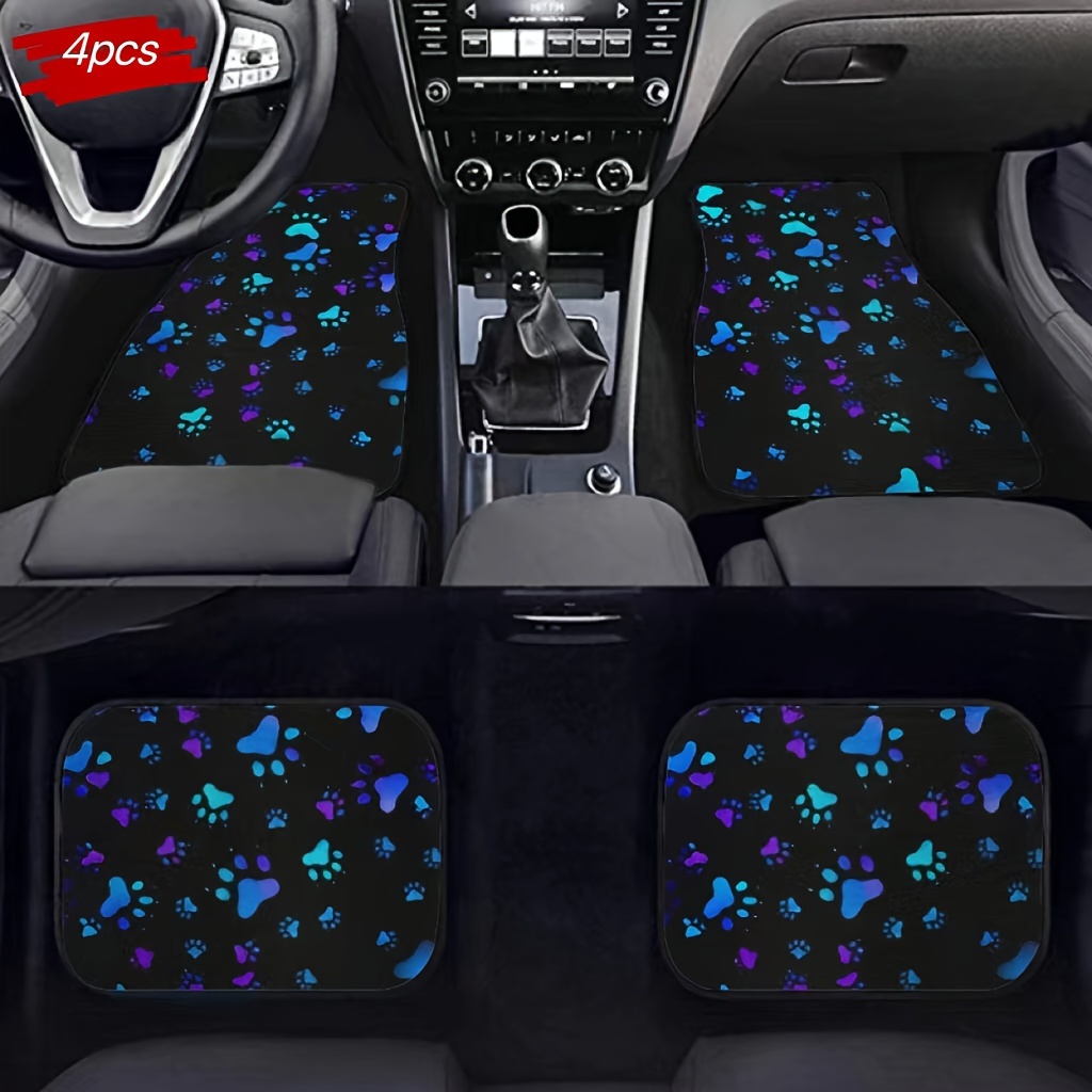 

Universal Fit Paw Print Car Floor Mats Set Of 4 - Polyester Fiber, Protection For Cars, Suvs, And Trucks - Creative Theme Automotive Interior Accessories