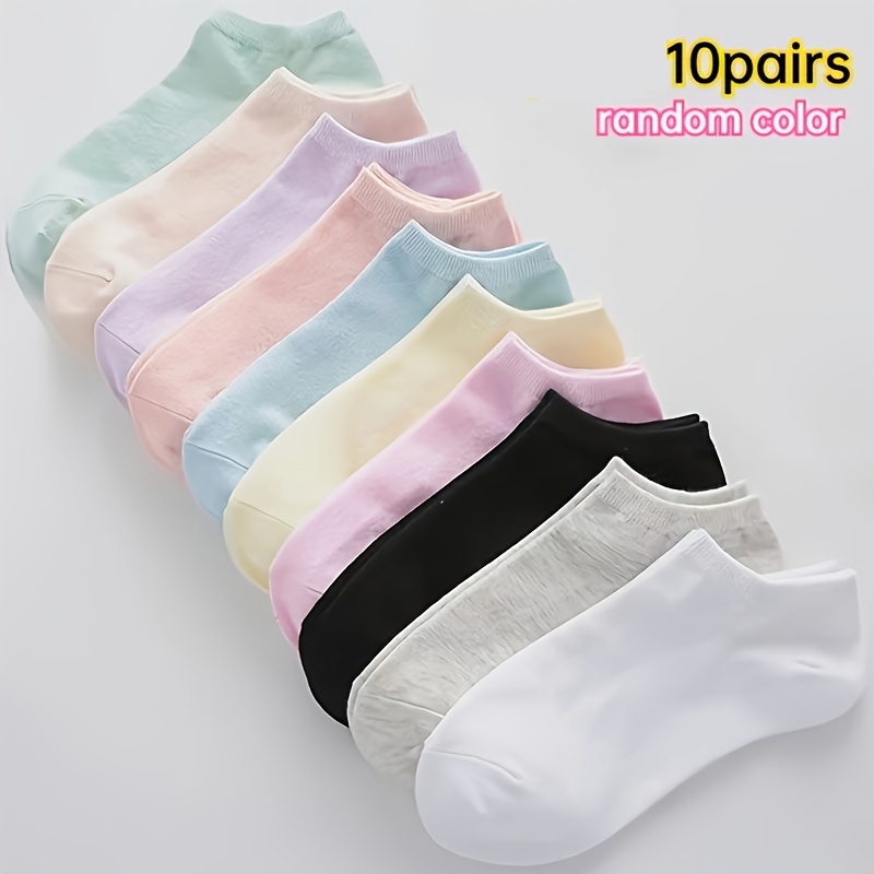 TEMU Random 10 Pairs Women's Macaron Multicolor Solid Color Boat Socks Comfortable Breathable