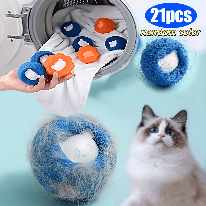 21pcs random color reusable pet hair removal balls automatic lint hair catcher for washing machine household clothes cleaner for   hair blue orange assorted colors  