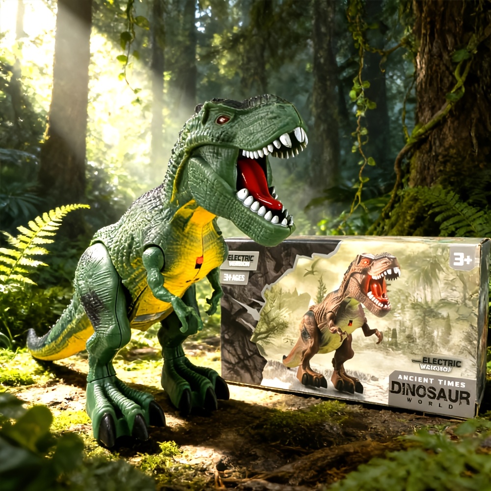 TEMU 3pcs Electric Dinosaur Toy With Sound Light And Walking Effect, Boy Children's Toy Gift, Suitable For Children Aged 3 4 5 6 7, Interactive
