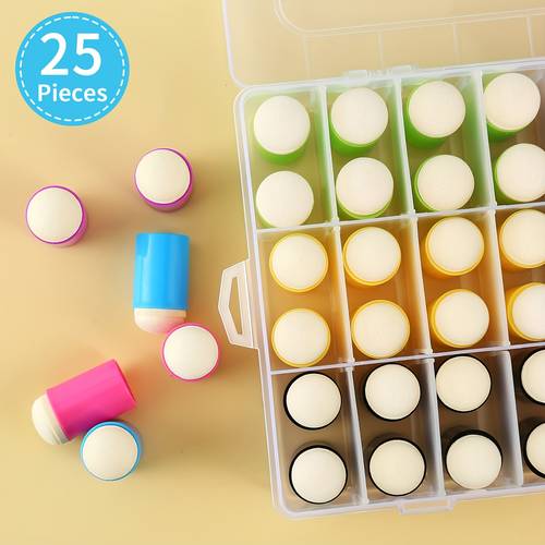 25 stuks sponsdoekjes met opbergdoos - vingerverf sponsdoekjes voor stempelen, inktblenden, artistiek gereedschap, plastic, diverse kleuren
