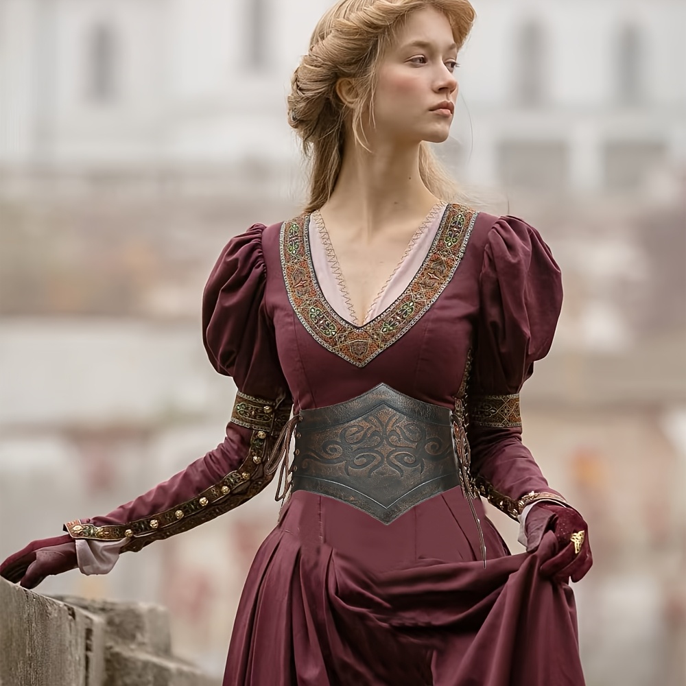 pieza de corset ajustable de mujer para a personajes de la época  renacentista con diseño floral, cierre frontal de encaje, vestido ac