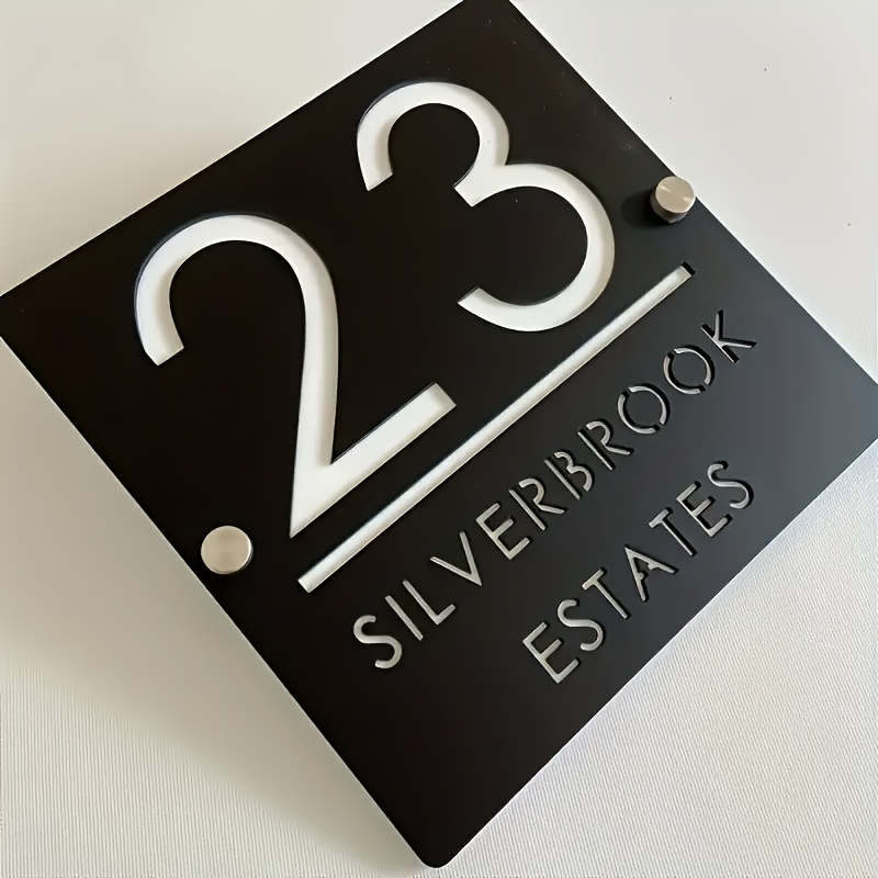 TEMU Custom Laser-cut Acrylic Door Sign With Name/number - -sided Address Plaque Suitable For House, Apartment, Villa - Wall-mounted Polished Door