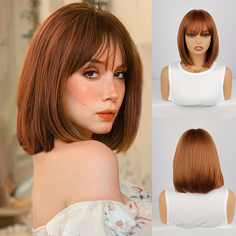 16 inch straight hair wigs with bangs medium long natural looking