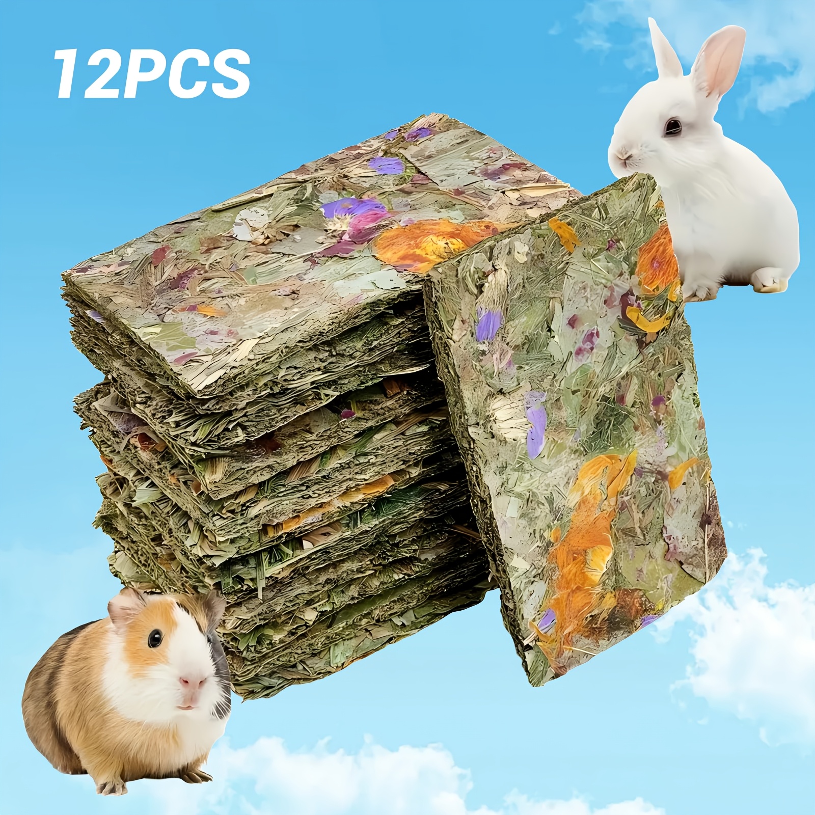 TEMU 12pcs Natural Hay Chew Toys For Guinea Pigs, Hamsters & Small Pets - Dental Health Grass Chews With Colorful Flowers, Durable Rabbit Snacks For Gerbils &