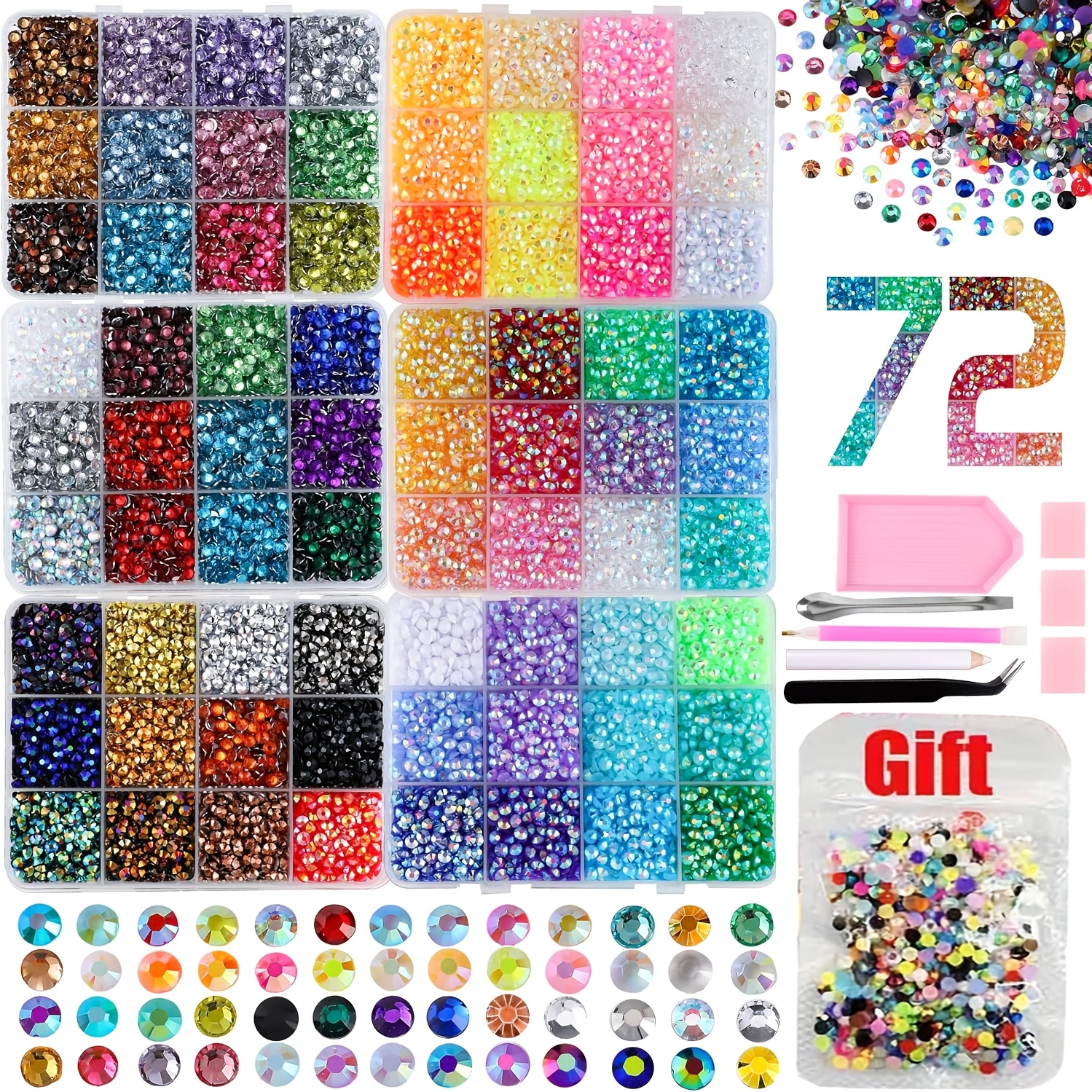 TEMU Bedazzling Kit With 6 Boxes - 72 Colors Resin Jelly Rhinestones, With Tools Multicolor 3mm Flatback Sparkling Gems For Nail Art, Crafts,